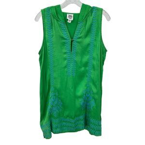 ivy jane Green Sleeveless Embroidered Swim Coverup with Blue Accents